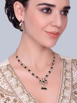 Estele - Rajani - Morbagh Green Floral CZ Necklace with Earrings