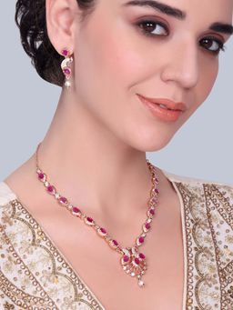Estele - Alankara - Morbagh Ruby Pink CZ Necklace with Earrings