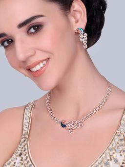 Estele - Ratnika - Morbagh Mint Pink CZ Sparkle Necklace with Earrings