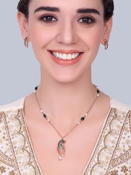 Estele - Mayurika Morbagh Green Peacock Necklace with Earrings