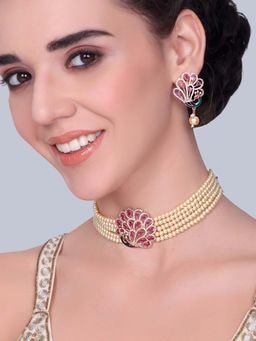 Estele - Rajani - Morbagh Multi-Color Pearl Layered Necklace with Earrings