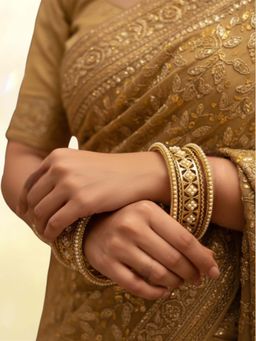 OOMPH - Antique Gold White Pearl Square Shape Design Bangles (Pack of 10) (2.6)