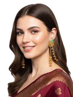 OOMPH - Multi-Color Gold Heritage Kashmiri Dangler Earrings with Ear Chain