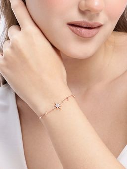 Carlton London - 18kt Rose Gold Plated White CZ Burst Star Charm Bracelet