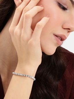 Carlton London - Silver Plated White CZ Tennis Wraparound Bracelet