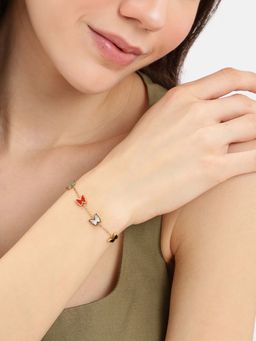 Carlton London - Multi-Color Gold Plated Shell Butterfly Charm Bracelet