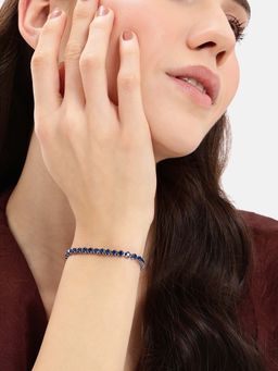 Carlton London - Silver Plated Blue CZ Tennis Wraparound Bracelet