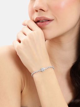 Carlton London - Silver Plated White CZ Adjustable Charm Bracelet