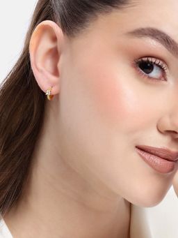 Carlton London - 18kt Gold Plated White CZ Mini Hoop Earrings