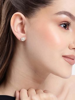 Carlton London - 18kt Gold Plated White CZ Heart Stud Earrings