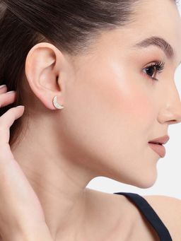 Carlton London - 18kt Gold Plated White CZ Crecent Stud Earrings