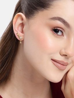 Carlton London - 18kt Gold Plated White CZ Burst Star Drop Earrings