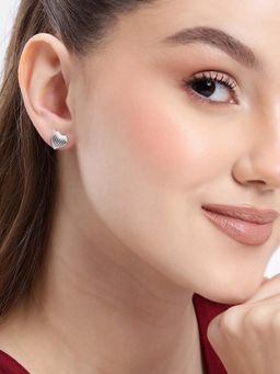 Carlton London - Rhodium Plated Silver Mini Heart Stud Earrings