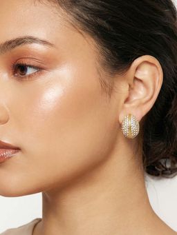 Carlton London - 18kt Gold Plated White CZ Crescent Hoop Earrings