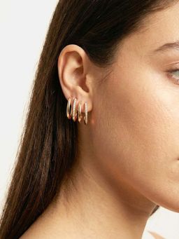 Carlton London - 18kt Gold Plated White CZ Contemporary Half Hoop Earrings