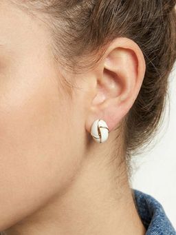 Carlton London - Genz 18kt Gold Plated White Enamel Oval Bold Stud Earrings