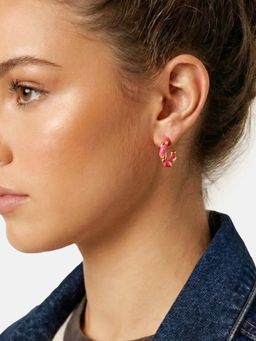 Carlton London - Genz 18kt Gold Plated Pink Enamel Half Hoop Earrings
