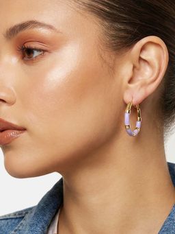 Carlton London - Genz 18kt Gold Plated Lavender Enamel Hoop Earrings