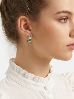 Carlton London - Genz 18kt Gold Plated Green Enamel Circular Half Hoop Earrings