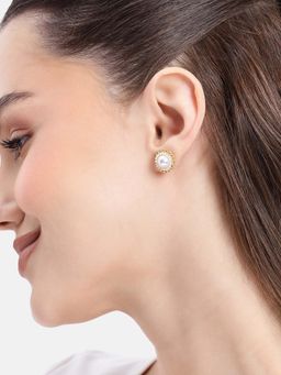 Carlton London - 18kt Gold Plated White Pearl Circular Stud Earrings