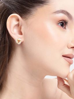 Carlton London - 18kt Gold Plated White Pearl Love Knot Stud Earrings