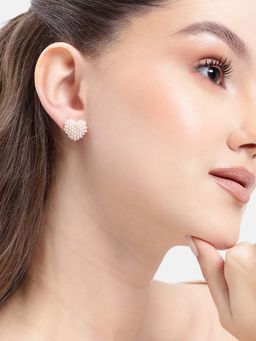 Carlton London - 18kt Gold Plated White Pearl Heart Stud Earrings