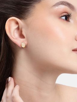 Carlton London - 18kt Gold Plated White Pearl Oval Stud Earrings