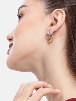 Carlton London - Multi-Color Gold and Silver Plated Dangling Heart Hoop Earrings