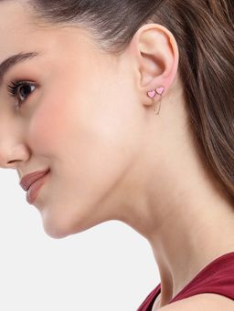Carlton London - 18kt Gold Plated Pink Enamel Heart Stud Earrings