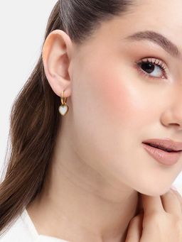 Carlton London - 18kt Gold Plated White Shell Inlay and Heart Hoop Earrings