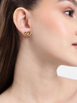 Carlton London - Multi-Color 18kt Gold Plated Bejewelled Heart with Stone Stud Earrings