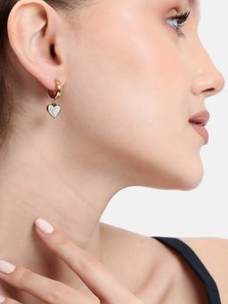 Carlton London - 18kt Gold Plated White CZ Dangling Heart Hoop Earrings