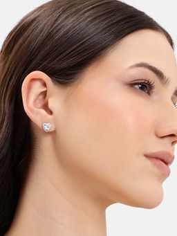 Carlton London - Silver Plated White CZ Mini Heart Stud Earrings