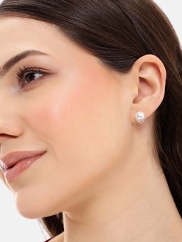 Carlton London - Gold Plated White Pearl Chevron Stud Earrings