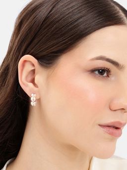 Carlton London - Gold Plated White CZ Pearl Half Hoop Earrings
