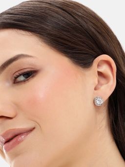 Carlton London - Silver Plated White Solitaire Circular Mini Stud Earrings