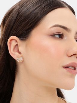 Carlton London - Premium Gold Plated White CZ Bow Mini Stud Earrings