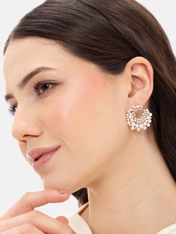 Carlton London - Gold-Plated Pearl and White CZ Embellished Bold Stud Earrings