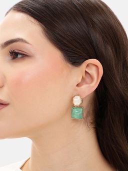 Carlton London - Gold Plated Natural Stone Green Drop Earrings