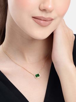 Carlton London - 18kt Gold Plated CZ Green Stone Necklace