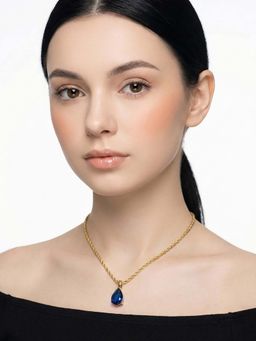 Carlton London - 18kt Gold Plated Blue Teardrop Pendant with Chain