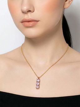 Carlton London - 18kt Gold Plated Pink CZ Vertical Bar Pendant with Chain