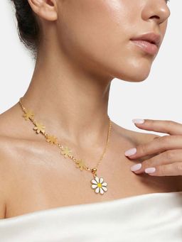 Carlton London - 18kt Gold Plated White Floral Enamel Necklace