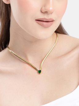 Carlton London - 18kt Gold Plated Green Heart Solitaire Pendant Necklace