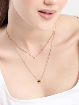 Carlton London - 18kt Gold Plated White CZ Heart Layered Necklace