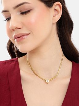 Carlton London - Gold Plated White Heart Solitaire Necklace