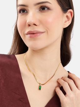 Carlton London - Gold Plated CZ Green Square Necklace