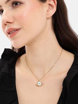 Carlton London - Gold Plated White CZ Evil Eye Enamel Necklace