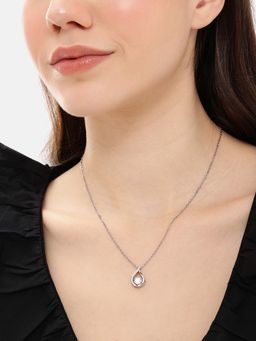 Carlton London - Silver Plated White CZ Teardrop Necklace