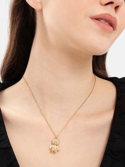 Carlton London - Gold Plated White CZ Teddy Bear Necklace